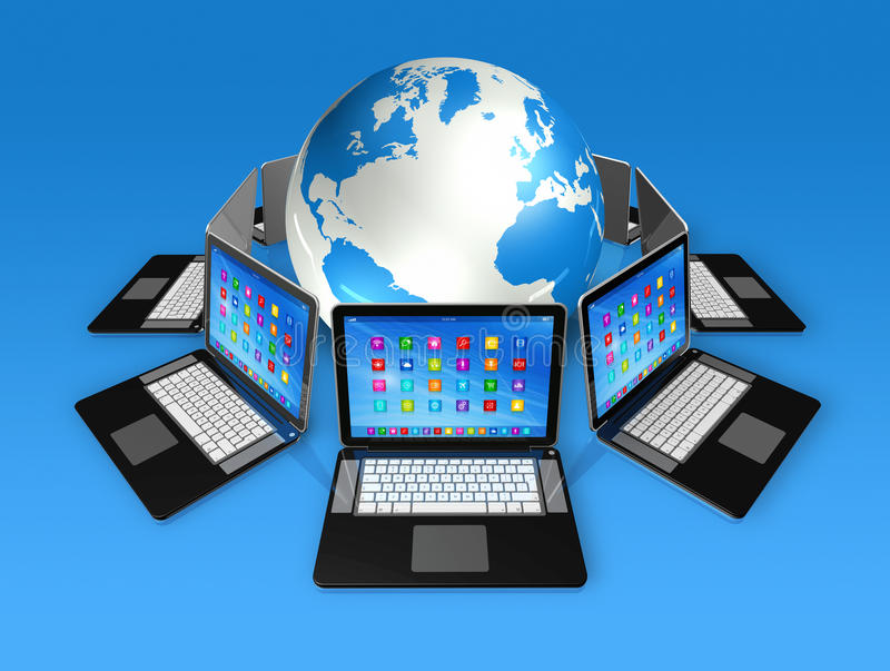 laptop-computers-around-world-globe-d-apps-icons-interface-isolated-blue-36493425